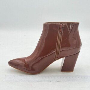 Brown Chunky Heel Ankle Boots Pointed Toe Side Zipper Prom Party Short Bootie